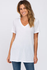 White Textured V-Neck Maternity Top