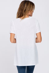 White Textured V-Neck Top