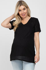 Black Textured V-Neck Maternity Top