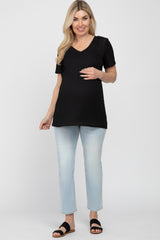 Black Textured V-Neck Maternity Top