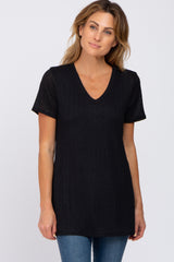 Black Textured V-Neck Maternity Top