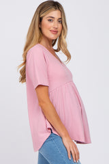 Pink Ribbed Babydoll Maternity Top