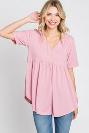 Pink Ribbed Babydoll Top