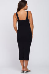 Black Knit Square Neck Maternity Midi Dress