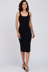 Black Knit Square Neck Maternity Midi Dress