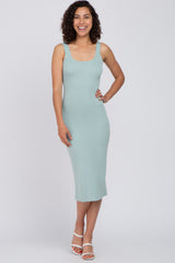 Mint Green Knit Square Neck Maternity Midi Dress