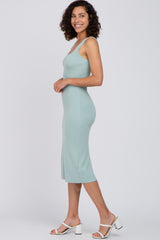 Mint Green Knit Square Neck Midi Dress