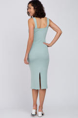 Mint Green Knit Square Neck Midi Dress