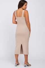 Taupe Knit Square Neck Maternity Midi Dress