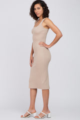 Taupe Knit Square Neck Midi Dress