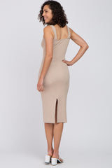 Taupe Knit Square Neck Midi Dress