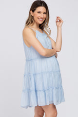 Light Blue Tiered Ruffle Accent Maternity Mini Dress