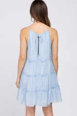 Light Blue Tiered Ruffle Accent Maternity Mini Dress