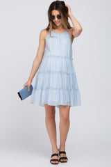 Light Blue Tiered Ruffle Accent Maternity Mini Dress