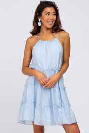 Light Blue Tiered Ruffle Accent Mini Dress