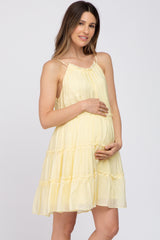 Yellow Tiered Ruffle Accent Maternity Mini Dress