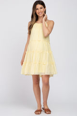 Yellow Tiered Ruffle Accent Maternity Mini Dress