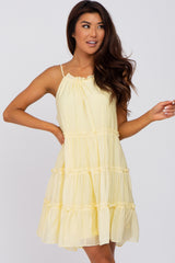 Yellow Tiered Ruffle Accent Maternity Mini Dress