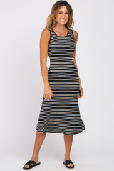 Black Striped Sleeveless Midi Dress