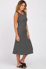 Black Striped Sleeveless Midi Dress