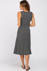 Black Striped Sleeveless Midi Dress