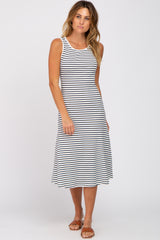 White Striped Sleeveless Midi Dress