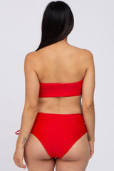 Red Strapless Lace Up Side Two-Piece Maternity Bikini Set