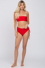 Red Strapless Lace Up Side Two-Piece Bikini Set