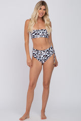 Beige Animal Print Strapless Lace Up Side Two-Piece Bikini Set