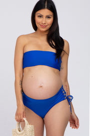 Royal Blue Strapless Lace Up Side Two-Piece Maternity Bikini Set