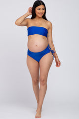 Royal Blue Strapless Lace Up Side Two-Piece Maternity Bikini Set