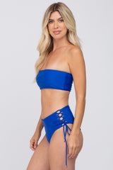 Royal Blue Strapless Lace Up Side Two-Piece Bikini Set