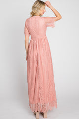 Light Pink Lace Short Sleeve Maxi Dress