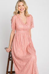 Light Pink Lace Short Sleeve Maxi Dress