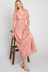 Light Pink Lace Short Sleeve Maxi Dress