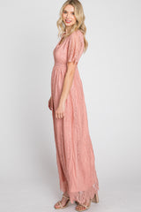 Light Pink Lace Short Sleeve Maxi Dress