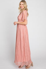 Light Pink Lace Short Sleeve Maxi Dress