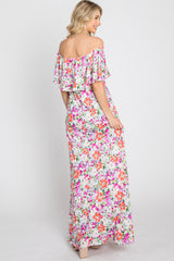 Fuchsia Floral Off Shoulder Maxi Dress