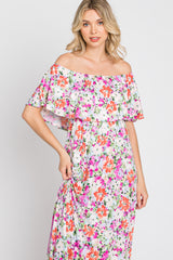 Fuchsia Floral Off Shoulder Maxi Dress