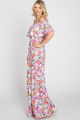 Fuchsia Floral Off Shoulder Maxi Dress