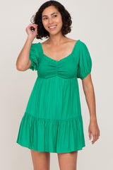 Green Smocked Off Shoulder Mini Dress