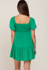 Green Smocked Off Shoulder Maternity Mini Dress