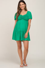 Green Smocked Off Shoulder Maternity Mini Dress