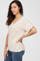 Beige Basic Pocket Front Short Sleeve Top