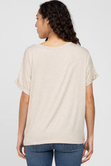 Beige Basic Pocket Front Short Sleeve Top