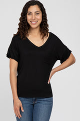 Black Basic Pocket Front Short Sleeve Maternity Top