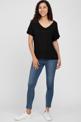 Black Basic Pocket Front Short Sleeve Top