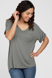 Olive Basic Pocket Front Short Sleeve Top