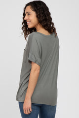 Olive Basic Pocket Front Short Sleeve Top