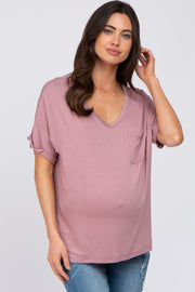 Pink Basic Pocket Front Short Sleeve Maternity Top